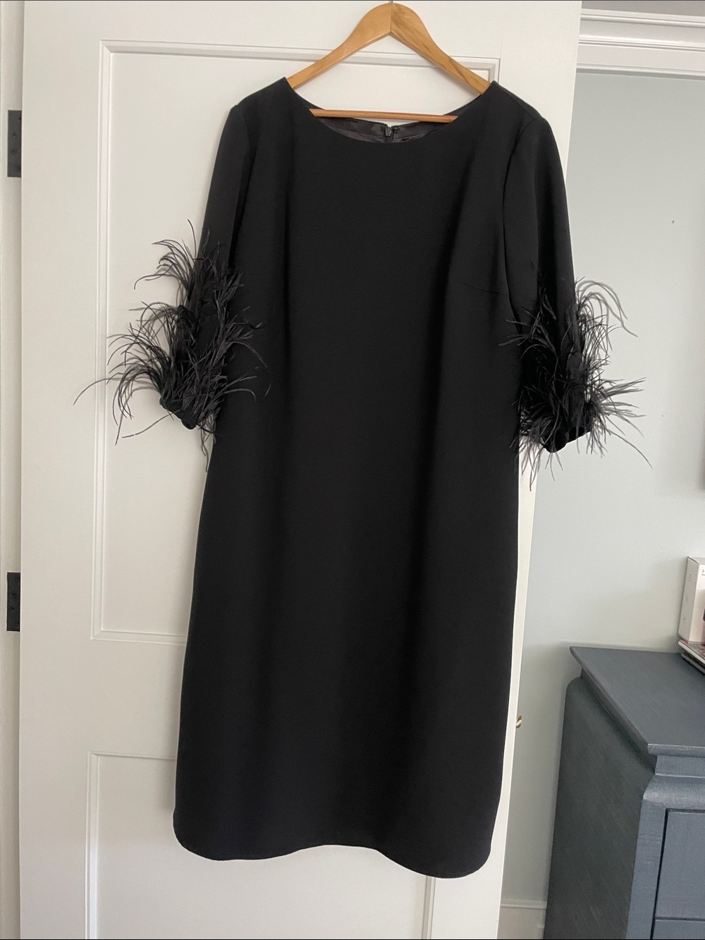 Jovani Black Feather-Trim Midi Dress